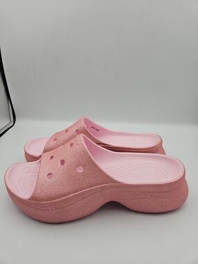 CROCS Pink Glitter Platform Slide Mules for Women